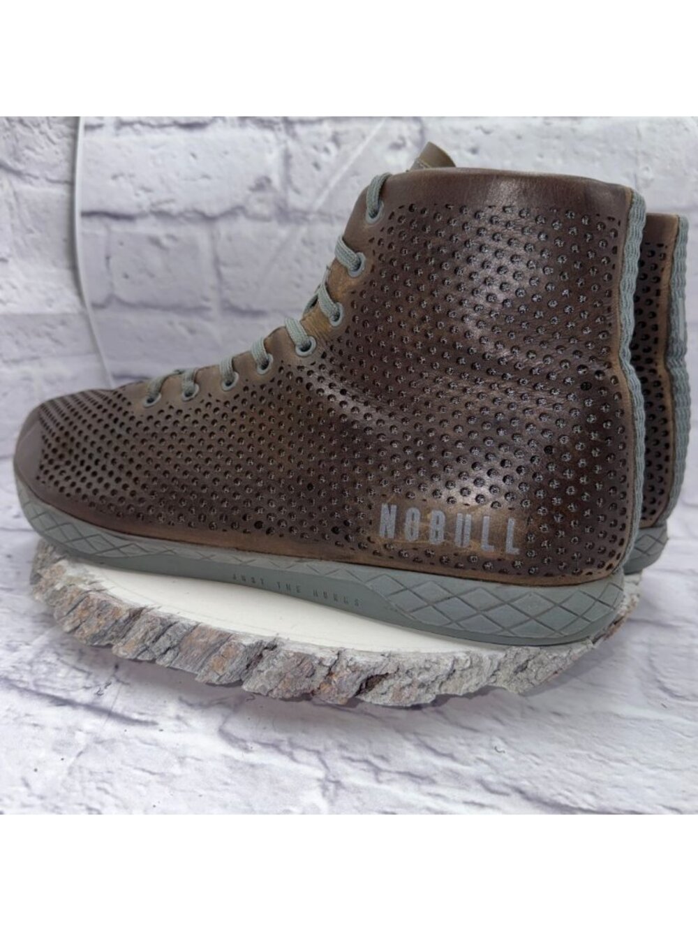 NOBULL High-Top Trainer Coffee Perforated Leather Gray Sole Mens Size 15 Sneaker - Picture 8 of 13